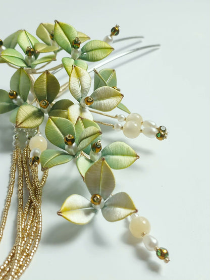 Green Flower Bespoke Hairpin - Silk Hairpin(Chanhua)