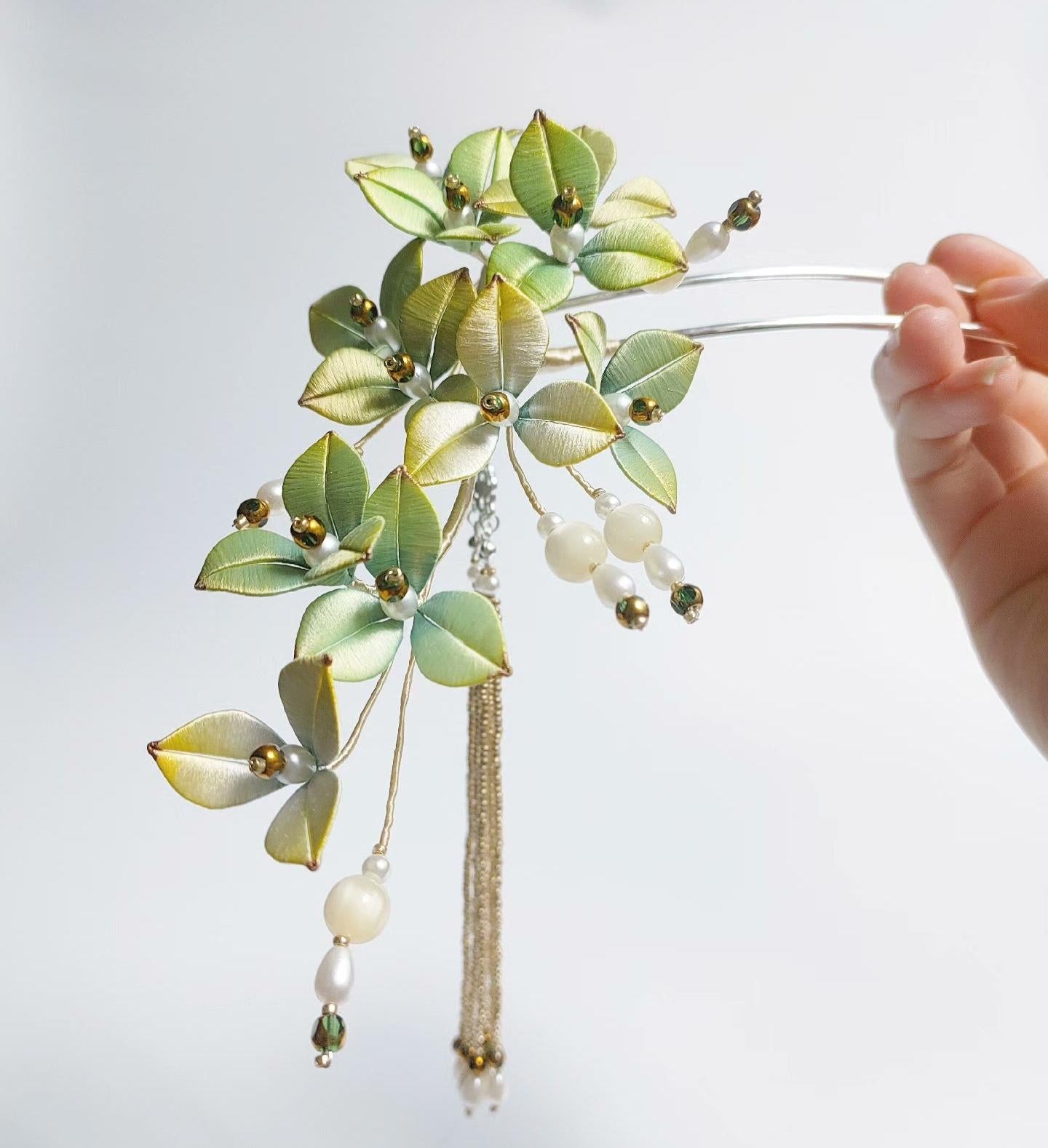 Green Flower Bespoke Hairpin - Silk Hairpin(Chanhua)