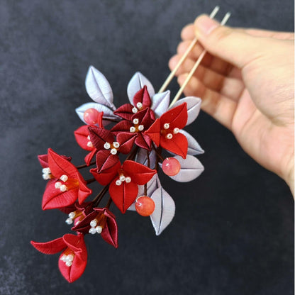 Red Triangle Plum Bespoke Hairpin - Silk Hairpin(Chanhua)