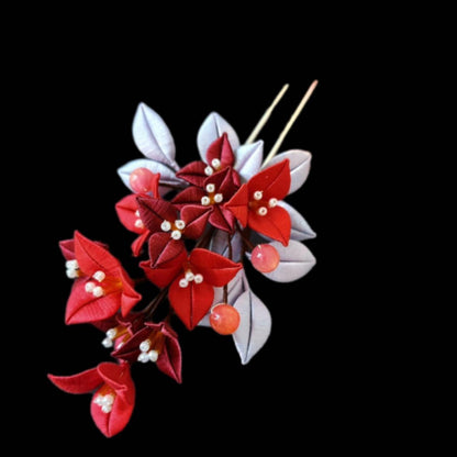 Red Triangle Plum Bespoke Hairpin - Silk Hairpin(Chanhua)