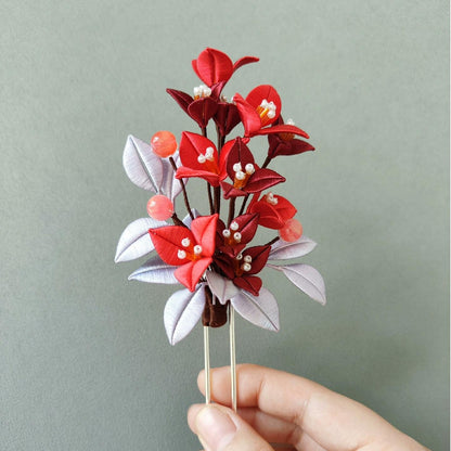 Red Triangle Plum Bespoke Hairpin - Silk Hairpin(Chanhua)