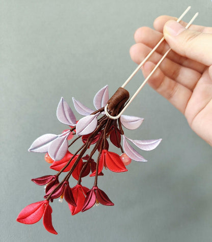 Red Triangle Plum Bespoke Hairpin - Silk Hairpin(Chanhua)