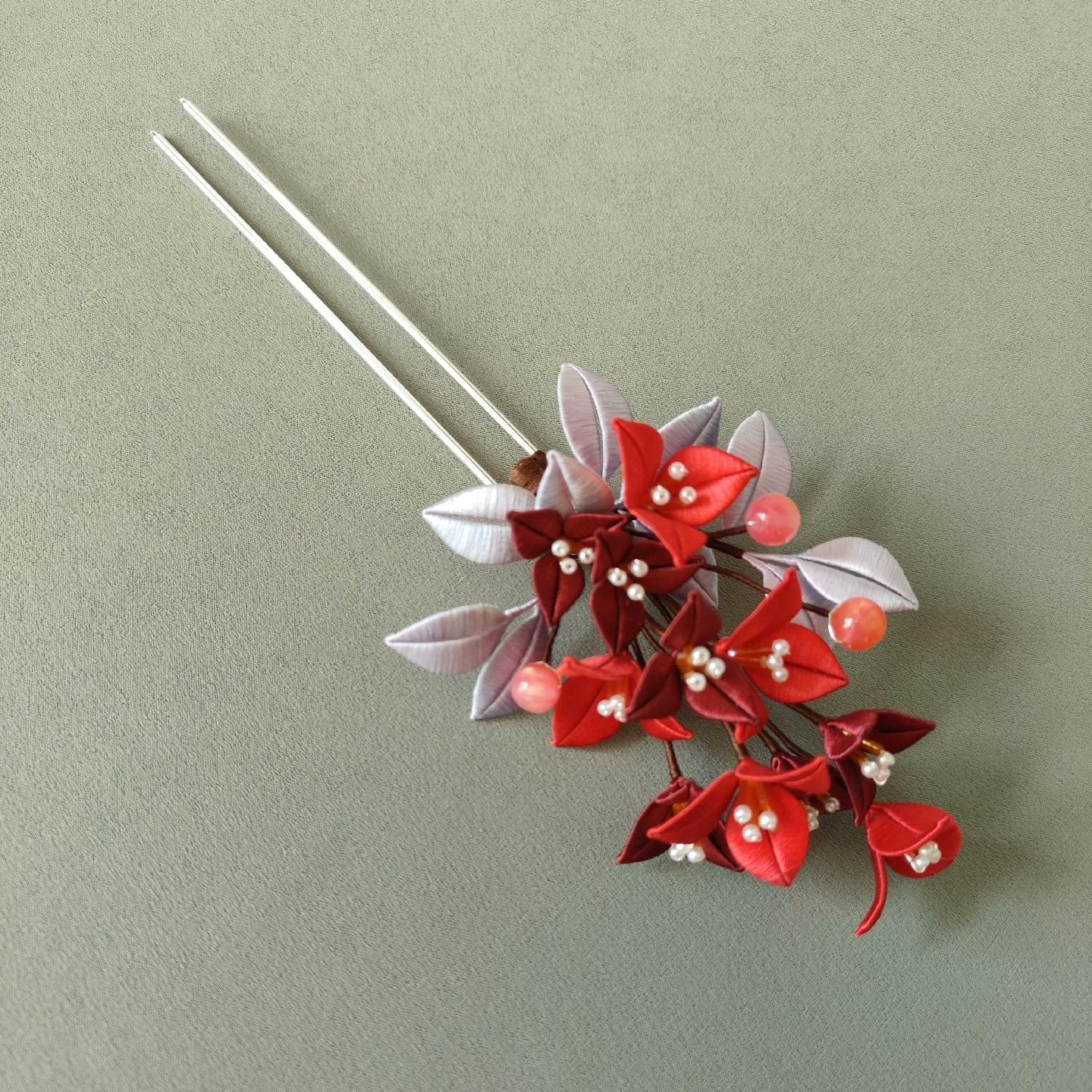 Red Triangle Plum Bespoke Hairpin - Silk Hairpin(Chanhua)