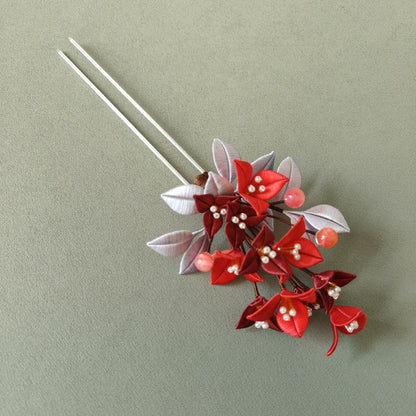 Red Triangle Plum Bespoke Hairpin - Silk Hairpin(Chanhua)