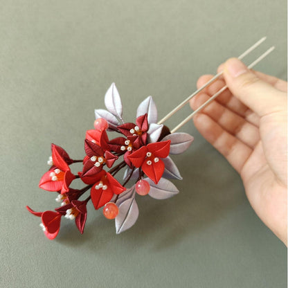 Red Triangle Plum Bespoke Hairpin - Silk Hairpin(Chanhua)