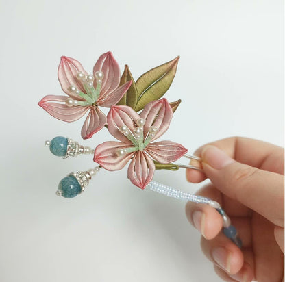 Pink Flower Handmade Hairpin - Silk Hairpin(Chanhua)