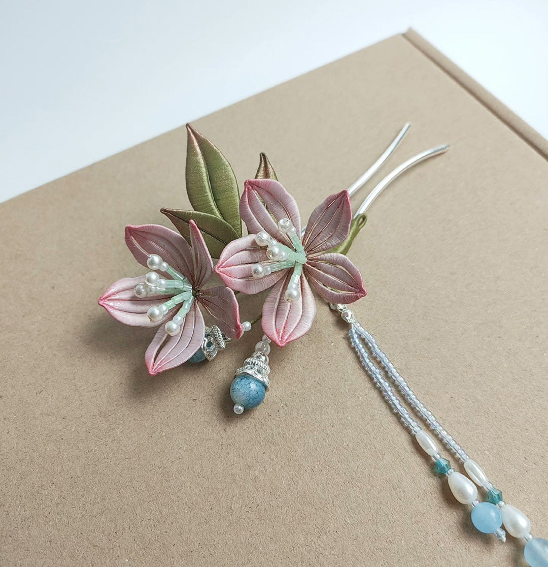 Pink Flower Handmade Hairpin - Silk Hairpin(Chanhua)