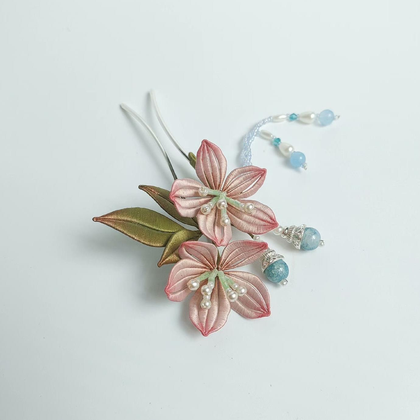 Pink Flower Handmade Hairpin - Silk Hairpin(Chanhua)