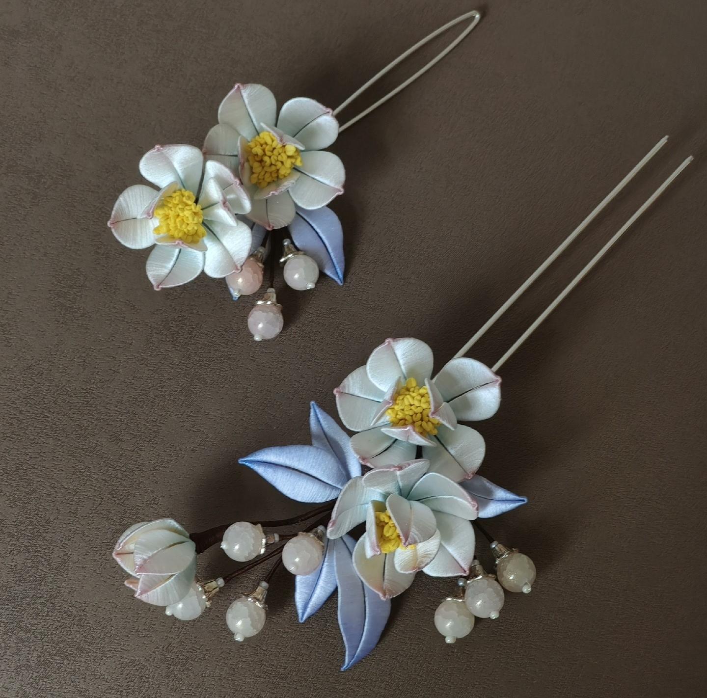 Pink And White Flower Bespoke Hairpin - Silk Hairpin(Chanhua)