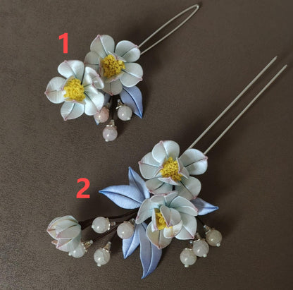 Pink And White Flower Bespoke Hairpin - Silk Hairpin(Chanhua)