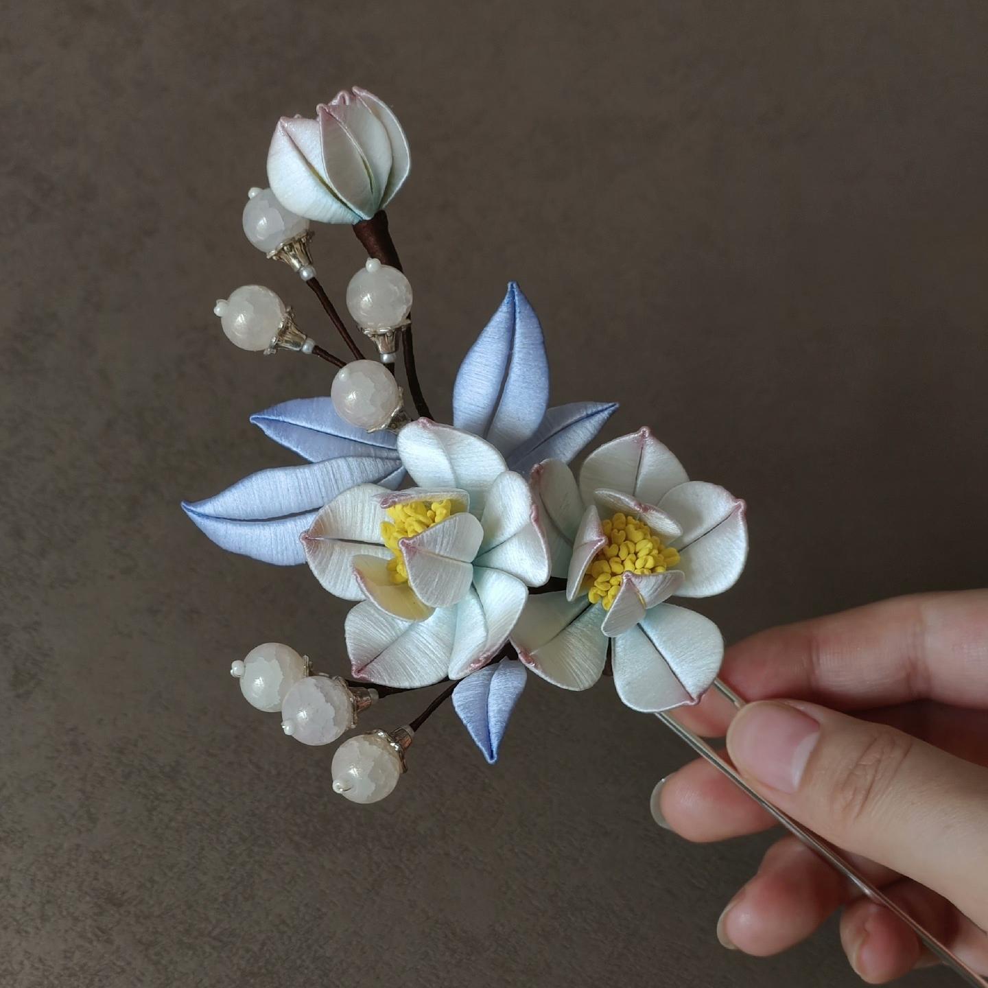 Pink And White Flower Bespoke Hairpin - Silk Hairpin(Chanhua)