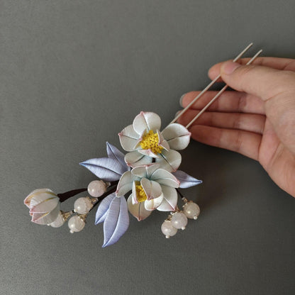 Pink And White Flower Bespoke Hairpin - Silk Hairpin(Chanhua)