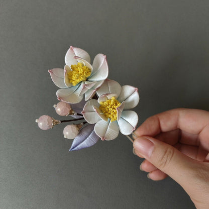 Pink And White Flower Bespoke Hairpin - Silk Hairpin(Chanhua)