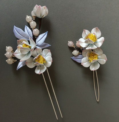 Pink And White Flower Bespoke Hairpin - Silk Hairpin(Chanhua)