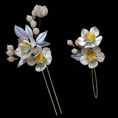 Pink And White Flower Bespoke Hairpin - Silk Hairpin(Chanhua)