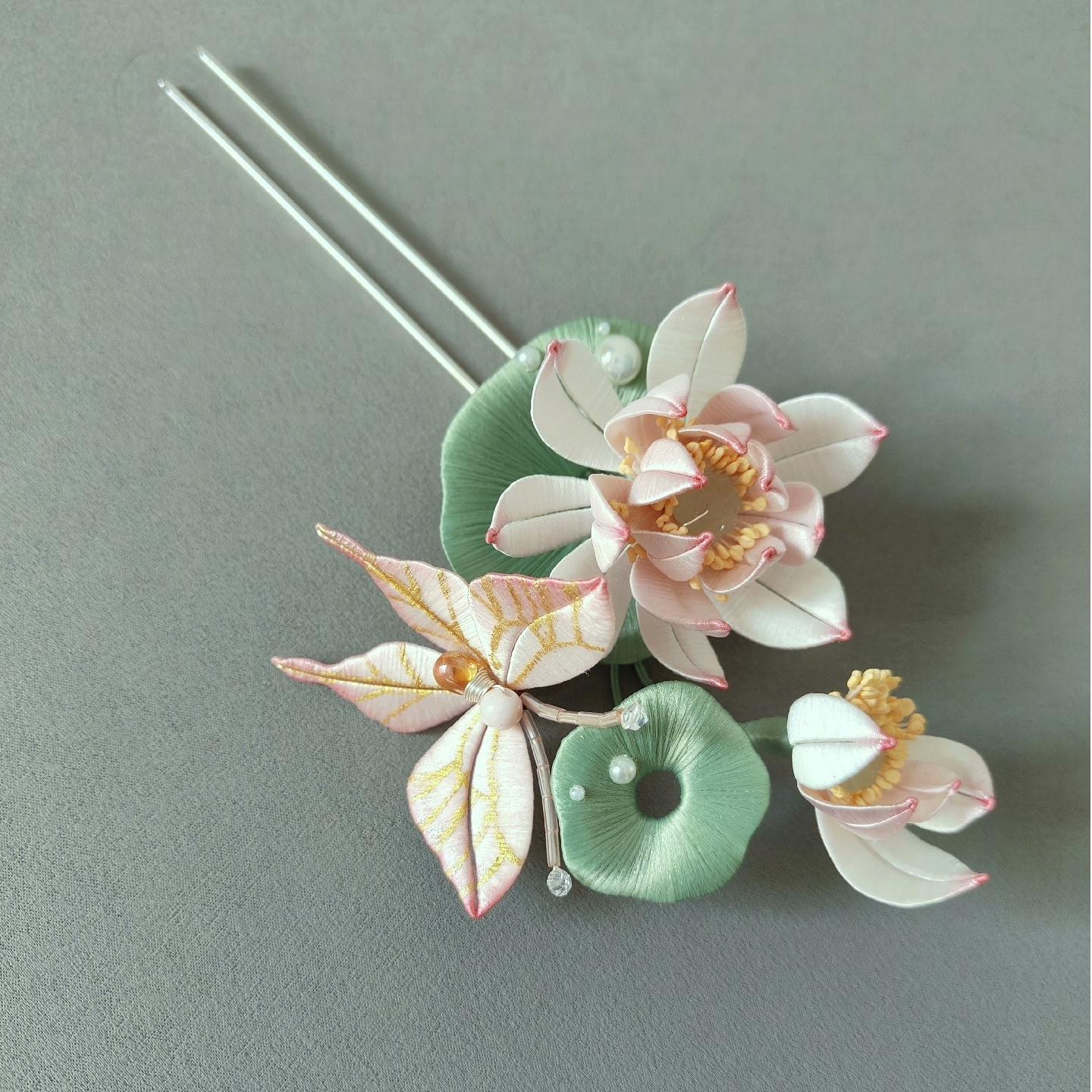 Butterfly And Lotus Bespoke Hairpin - Silk Hairpin(Chanhua)