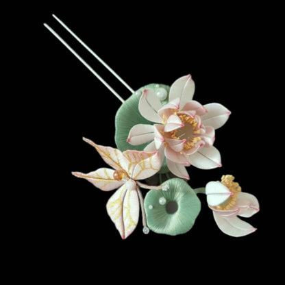 Butterfly And Lotus Bespoke Hairpin - Silk Hairpin(Chanhua)