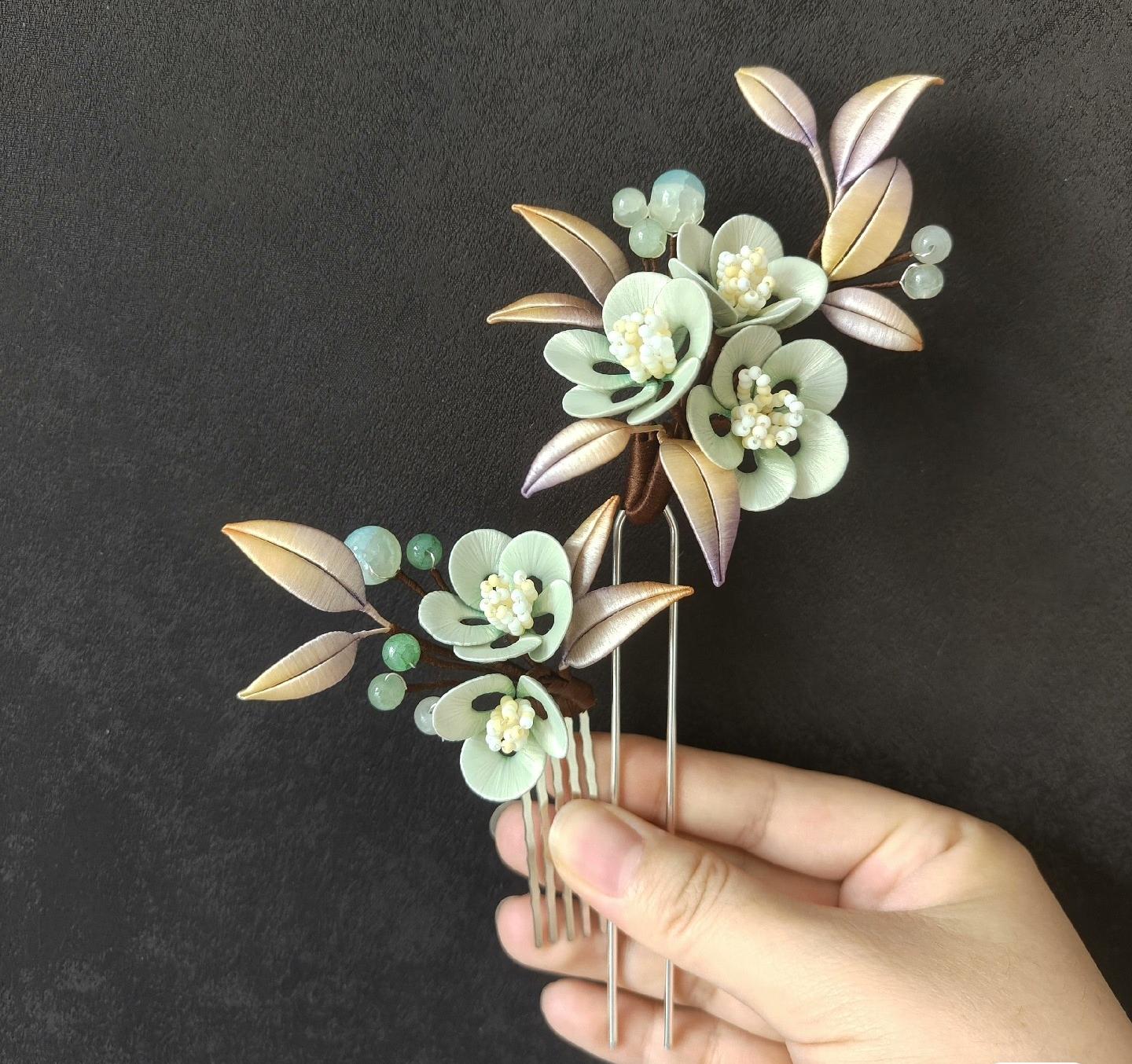 Green Flower Bespoke Hairpin - Silk Hairpin(Chanhua)