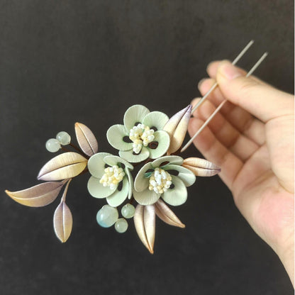 Green Flower Bespoke Hairpin - Silk Hairpin(Chanhua)