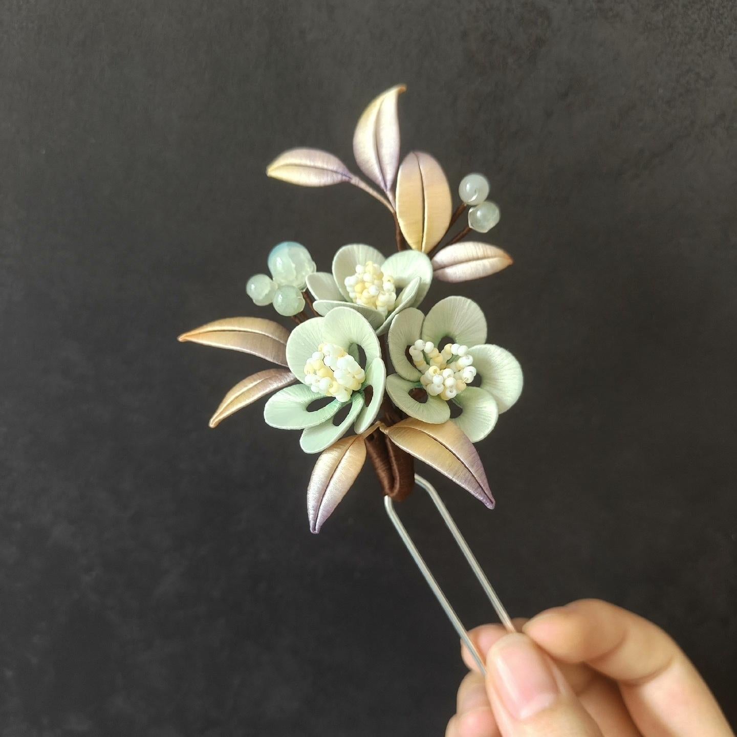 Green Flower Bespoke Hairpin - Silk Hairpin(Chanhua)