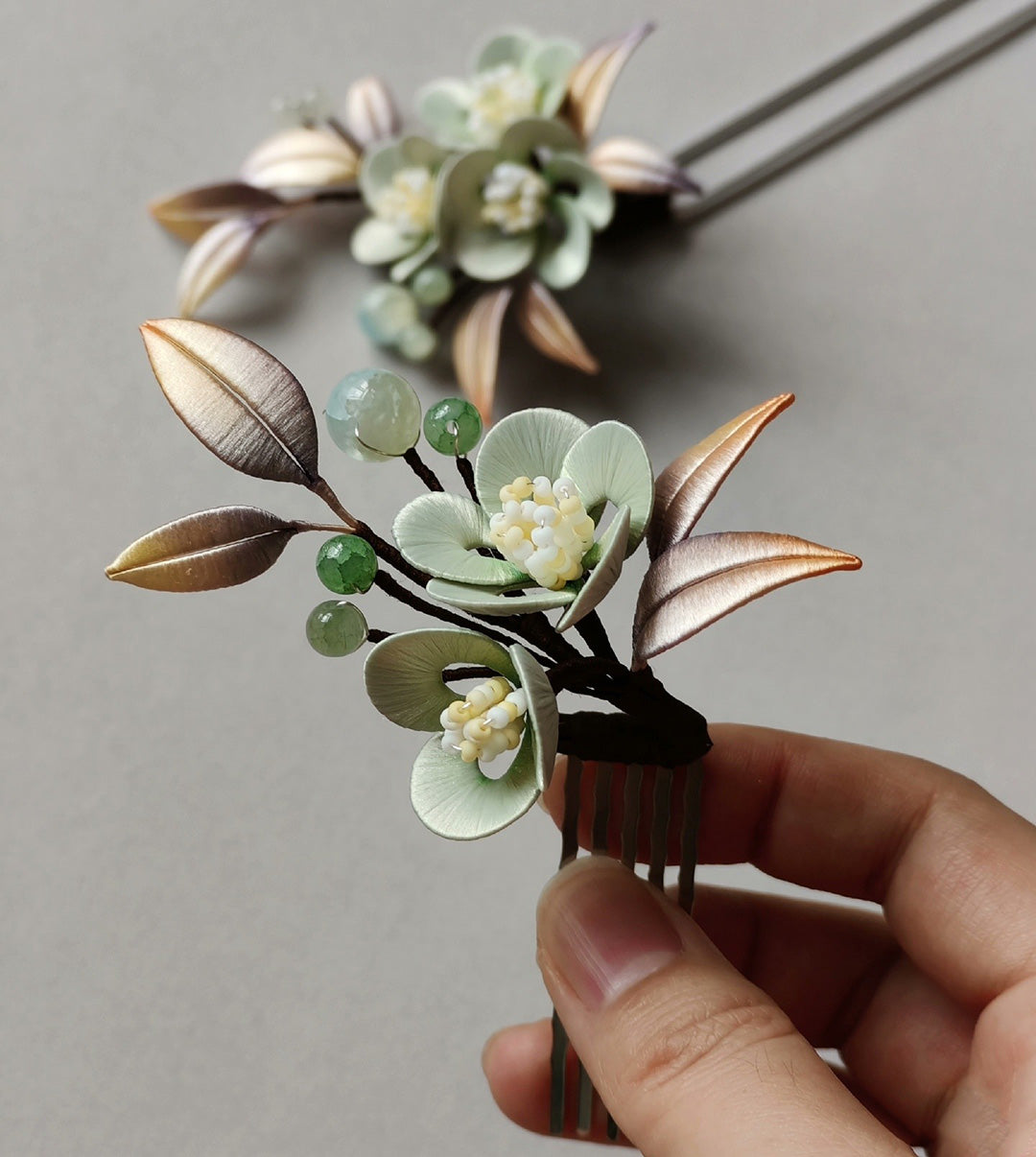 Green Flower Bespoke Hairpin - Silk Hairpin(Chanhua)