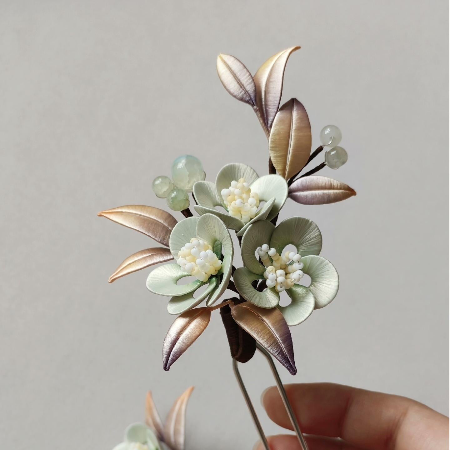 Green Flower Bespoke Hairpin - Silk Hairpin(Chanhua)