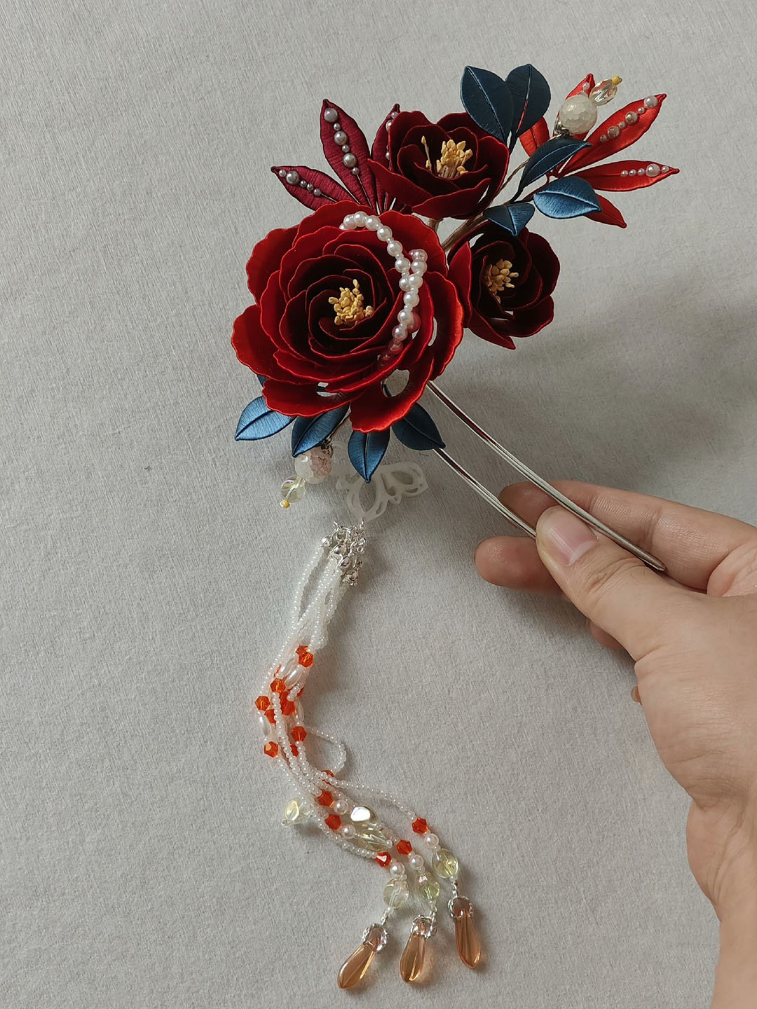 Red Rose Bespoke Hairpin - Silk Hairpin(Chanhua)