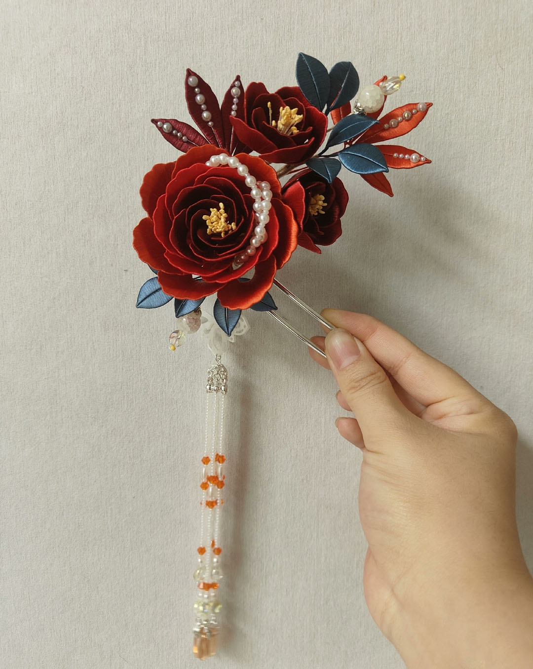 Red Rose Bespoke Hairpin - Silk Hairpin(Chanhua)