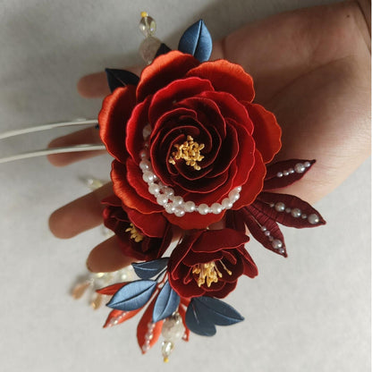 Red Rose Bespoke Hairpin - Silk Hairpin(Chanhua)