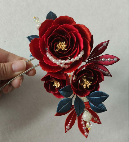 Red Rose Bespoke Hairpin - Silk Hairpin(Chanhua)