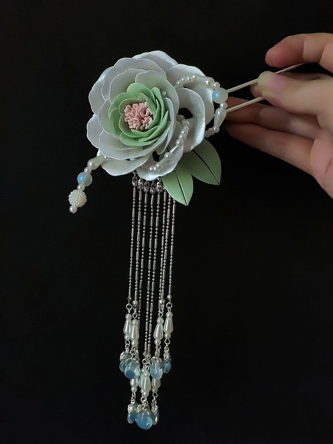 White Peony Bespoke Hairpin - Silk Hairpin(Chanhua)