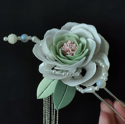 White Peony Bespoke Hairpin - Silk Hairpin(Chanhua)