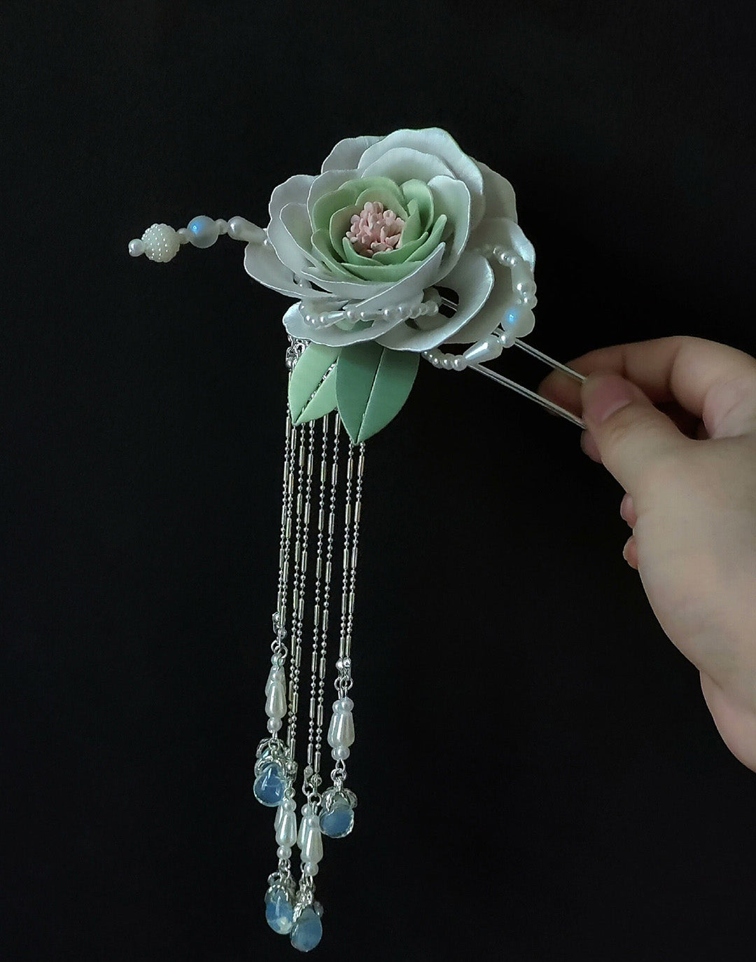 White Peony Bespoke Hairpin - Silk Hairpin(Chanhua)