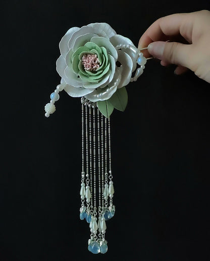 White Peony Bespoke Hairpin - Silk Hairpin(Chanhua)