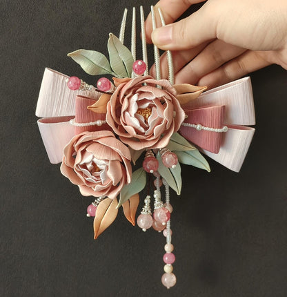 Rose Bowknot Bespoke Hairpin - Silk Hairpin(Chanhua)