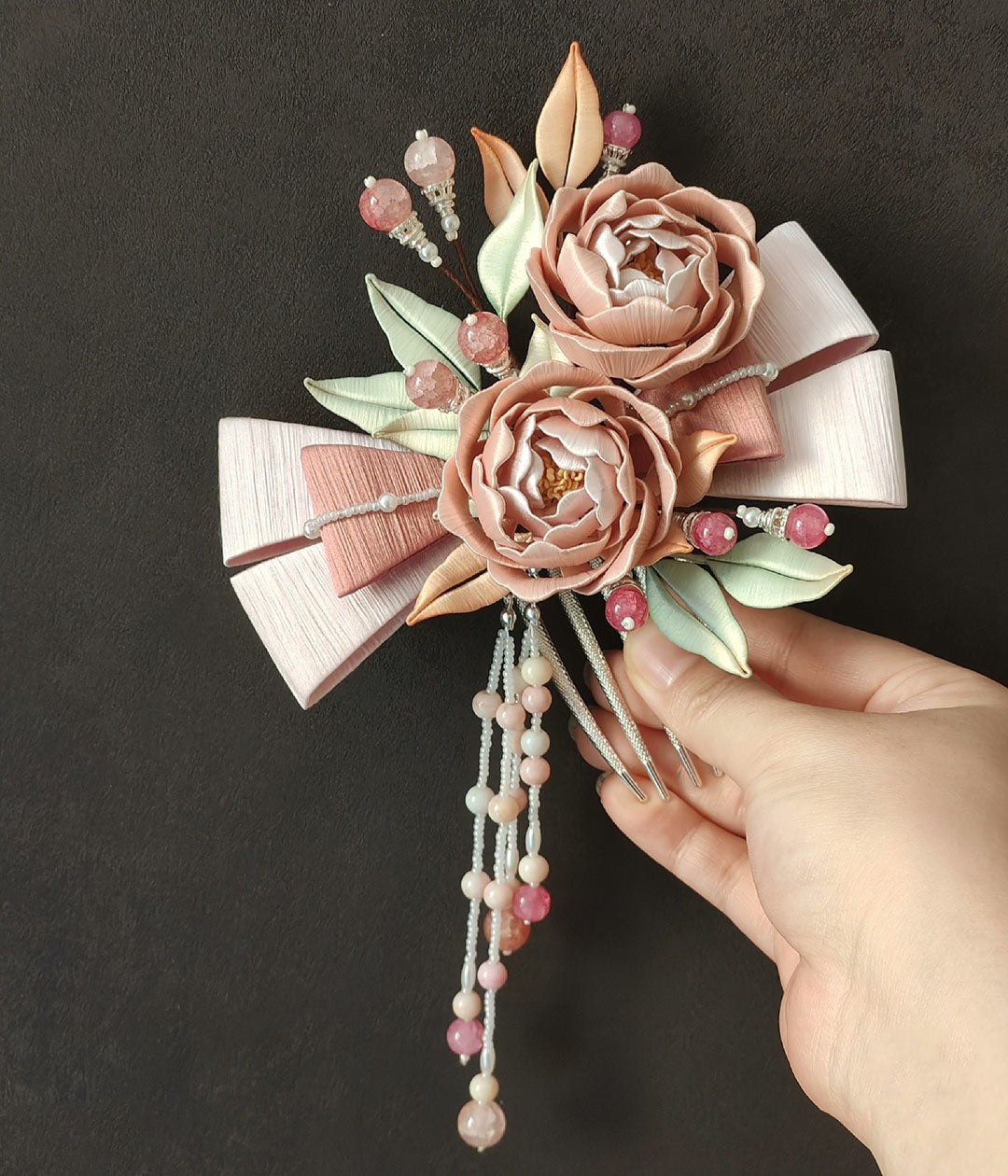 Rose Bowknot Bespoke Hairpin - Silk Hairpin(Chanhua)