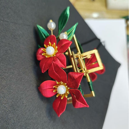 Red Flower Handmade Hairclip - Silk Hairclip(Chanhua)