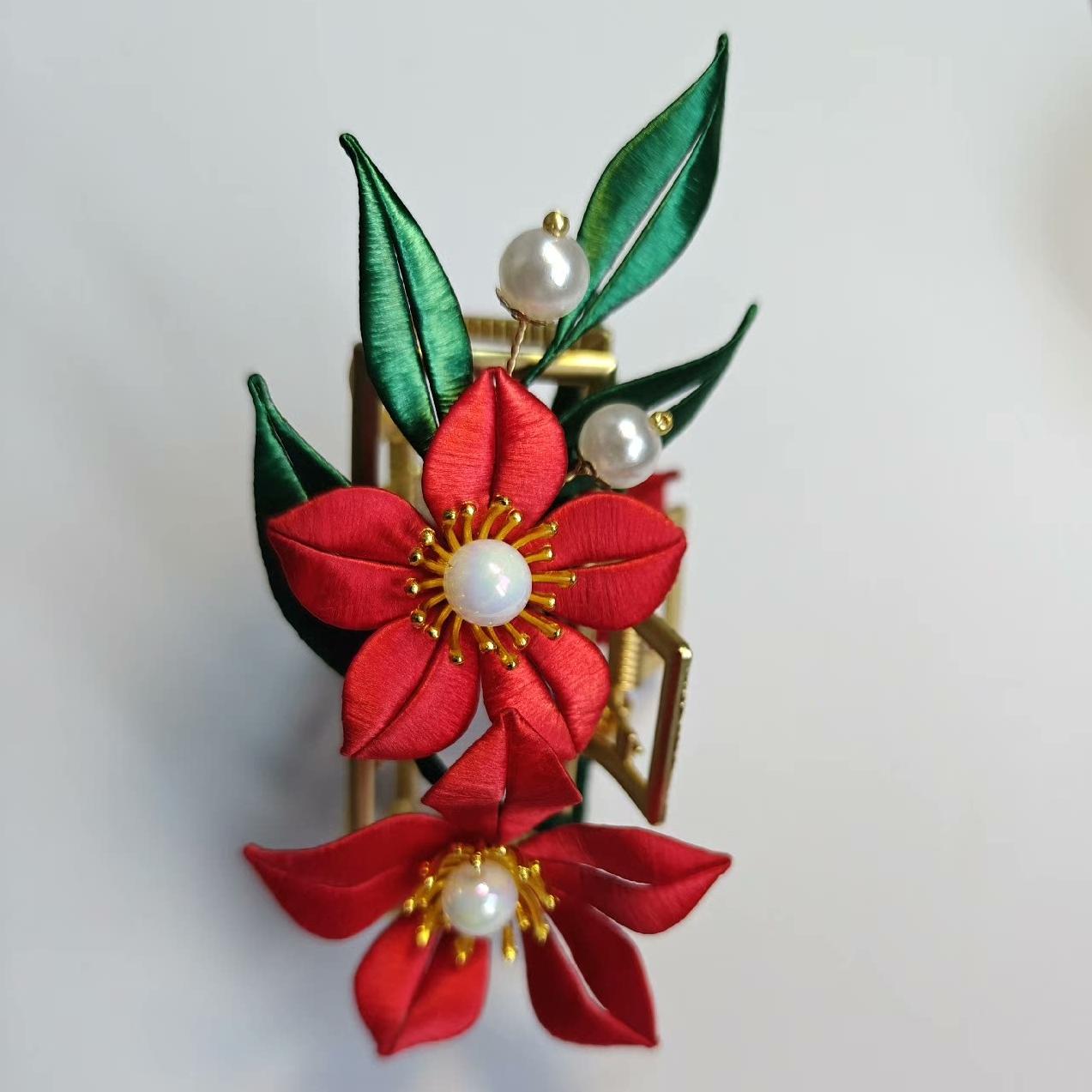 Red Flower Handmade Hairclip - Silk Hairclip(Chanhua)