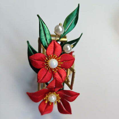 Red Flower Handmade Hairclip - Silk Hairclip(Chanhua)