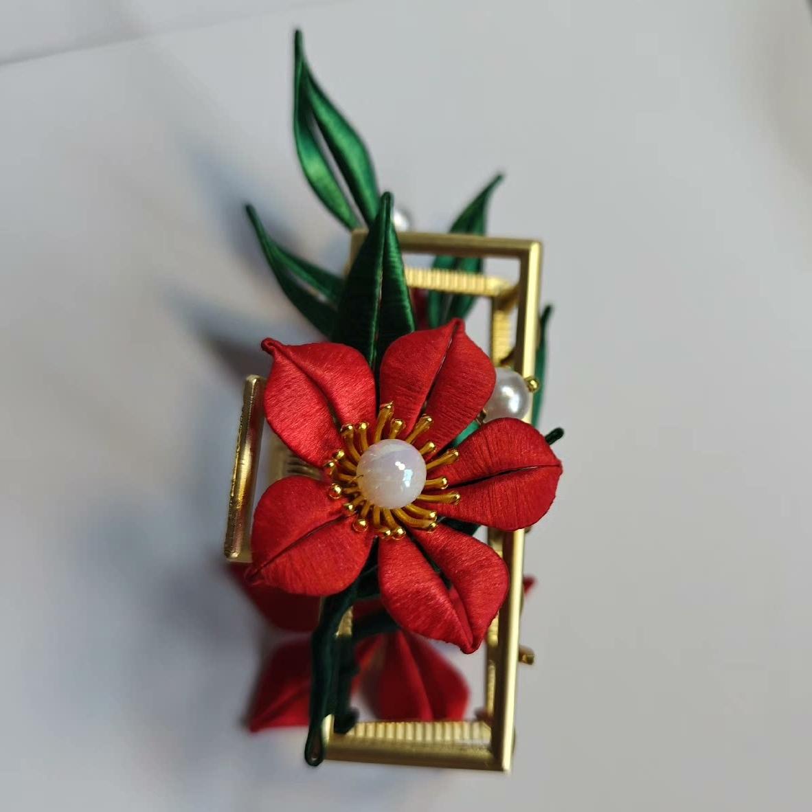 Red Flower Handmade Hairclip - Silk Hairclip(Chanhua)