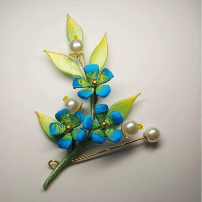 Blue And Green Flower Handmade Brooch - Silk Brooch(Chanhua)