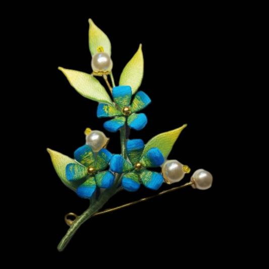 Blue And Green Flower Handmade Brooch - Silk Brooch(Chanhua)