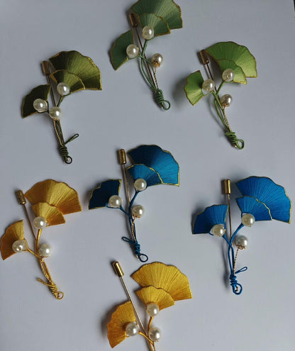 Ginkgo Leaves Handmade Brooch - Silk Brooch(Chanhua)