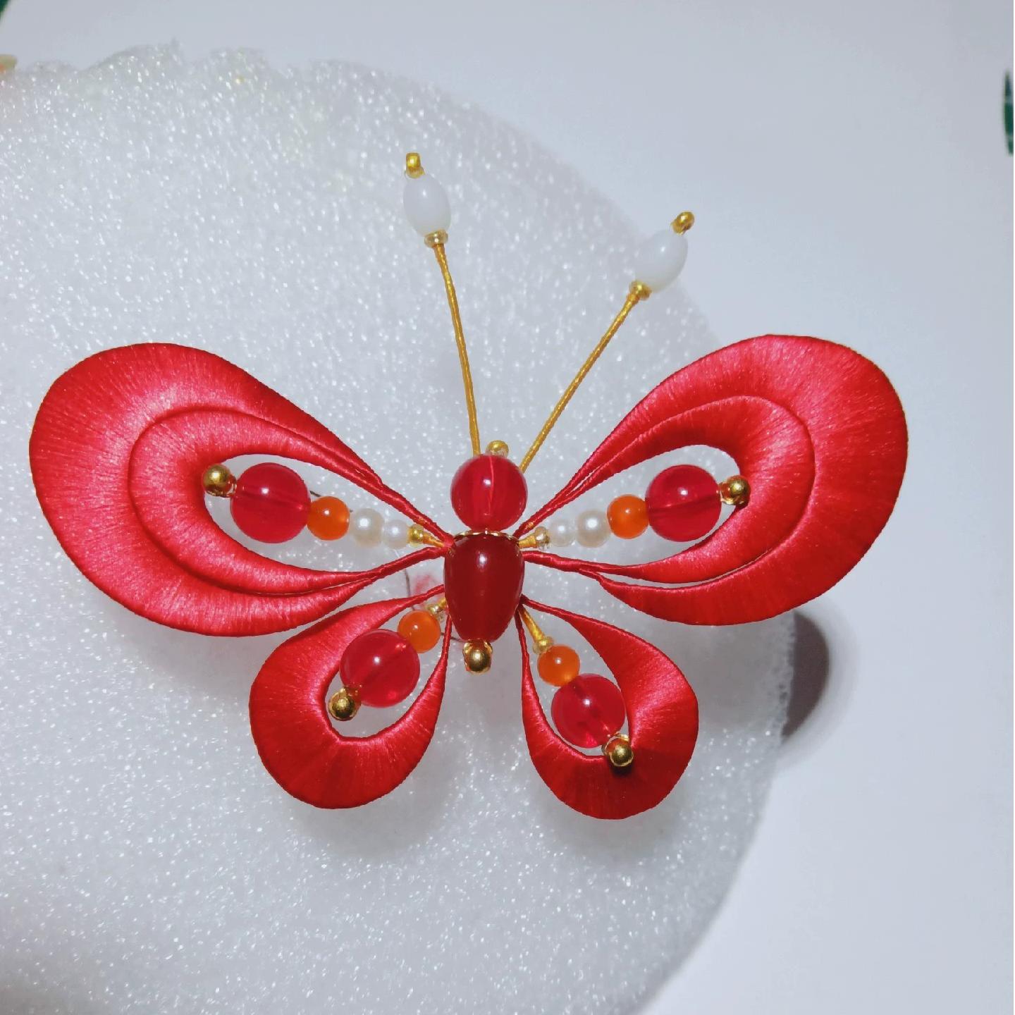 Red Butterfly Handmade Brooch - Silk Brooch(Chanhua)