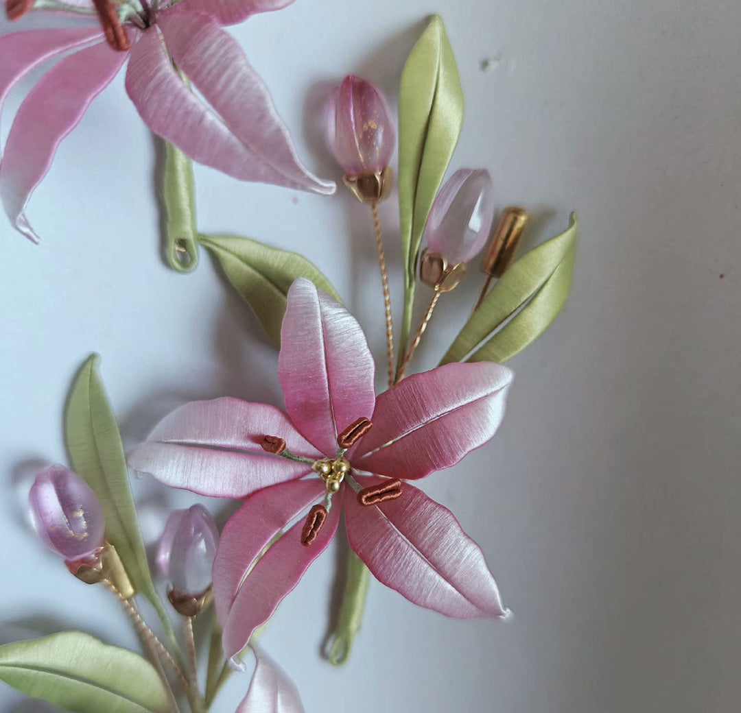 Pink Lily Handmade Brooch - Silk Brooch(Chanhua)