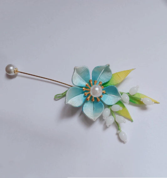 Blue Flower Handmade Brooch - Silk Brooch(Chanhua)