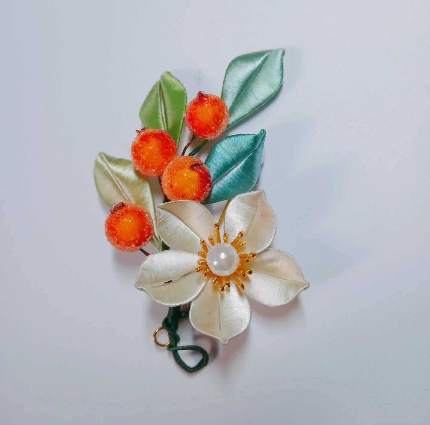 Berry And Flower Handmade Brooch - Silk Brooch(Chanhua)