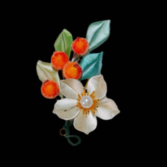 Berry And Flower Handmade Brooch - Silk Brooch(Chanhua)