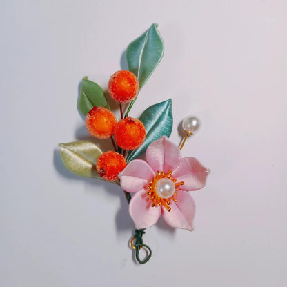 Berry And Flower Handmade Brooch - Silk Brooch(Chanhua)