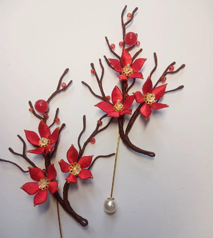 Red Plum Blossom Handmade Brooch - Silk Brooch(Chanhua)